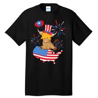 Scottish Highland Cow Independence Day American Flag Cow Tall T-Shirt