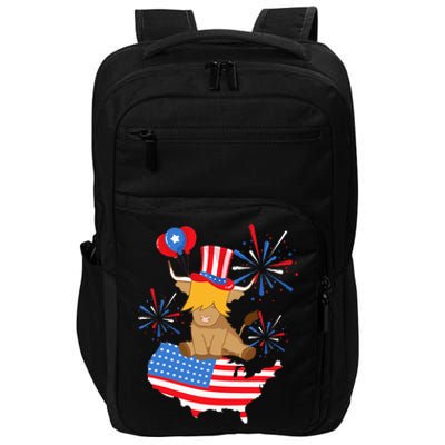 Scottish Highland Cow Independence Day American Flag Cow Impact Tech Backpack