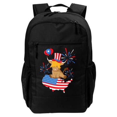 Scottish Highland Cow Independence Day American Flag Cow Daily Commute Backpack