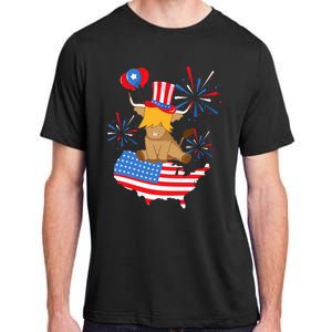 Scottish Highland Cow Independence Day American Flag Cow Adult ChromaSoft Performance T-Shirt