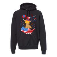 Scottish Highland Cow Independence Day American Flag Cow Premium Hoodie