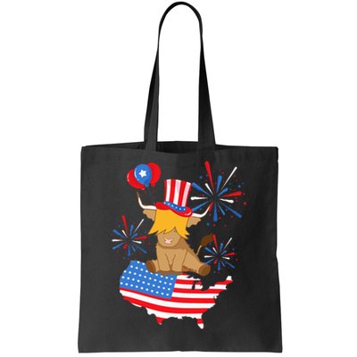 Scottish Highland Cow Independence Day American Flag Cow Tote Bag