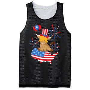 Scottish Highland Cow Independence Day American Flag Cow Mesh Reversible Basketball Jersey Tank