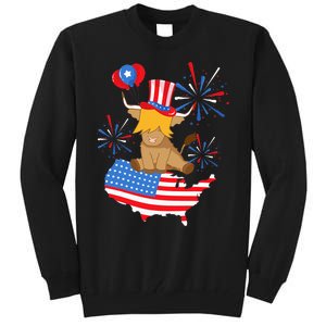 Scottish Highland Cow Independence Day American Flag Cow Tall Sweatshirt