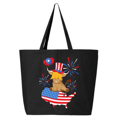 Scottish Highland Cow Independence Day American Flag Cow 25L Jumbo Tote