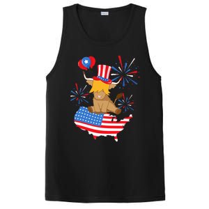 Scottish Highland Cow Independence Day American Flag Cow PosiCharge Competitor Tank