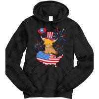 Scottish Highland Cow Independence Day American Flag Cow Tie Dye Hoodie