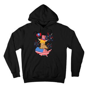 Scottish Highland Cow Independence Day American Flag Cow Tall Hoodie