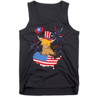 Scottish Highland Cow Independence Day American Flag Cow Tank Top