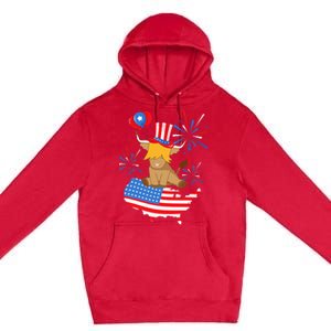 Scottish Highland Cow Independence Day American Flag Cow Premium Pullover Hoodie