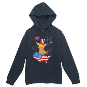 Scottish Highland Cow Independence Day American Flag Cow Urban Pullover Hoodie