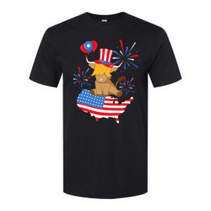 Scottish Highland Cow Independence Day American Flag Cow Softstyle CVC T-Shirt