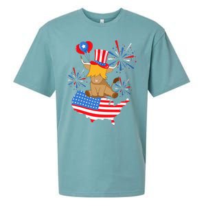 Scottish Highland Cow Independence Day American Flag Cow Sueded Cloud Jersey T-Shirt