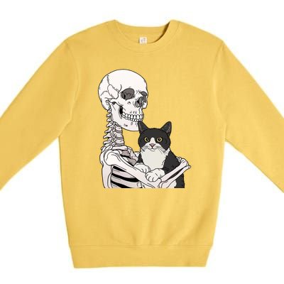 Skeleton Holding Cat Premium Crewneck Sweatshirt