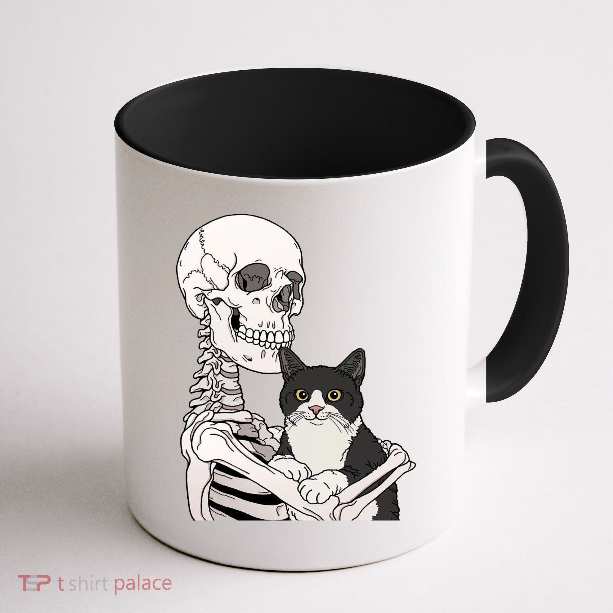 Skeleton Holding Cat Mug