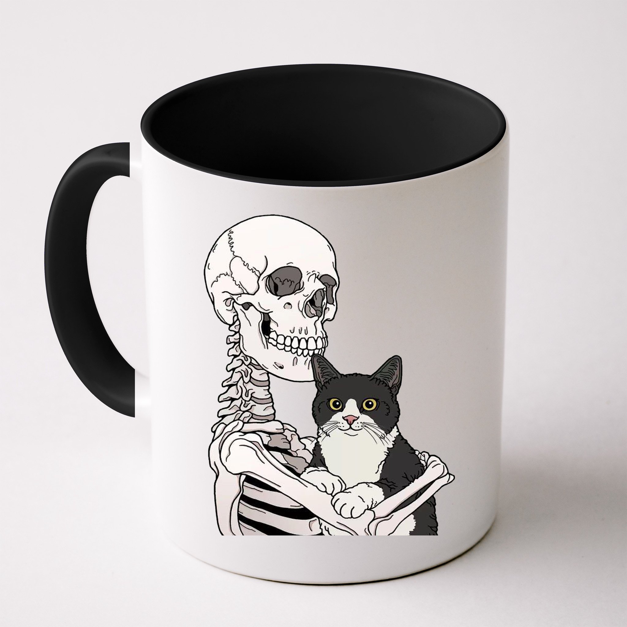 Skeleton Holding Cat Mug