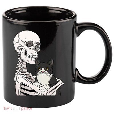 Skeleton Holding Cat 11oz C Handle Ceramic Mug