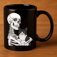 Skeleton Holding Cat 11oz C Handle Ceramic Mug
