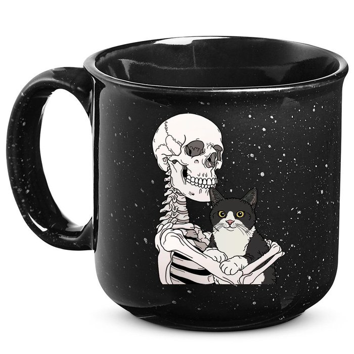 Skeleton Holding Cat 15oz Campfire Ceramic Mug
