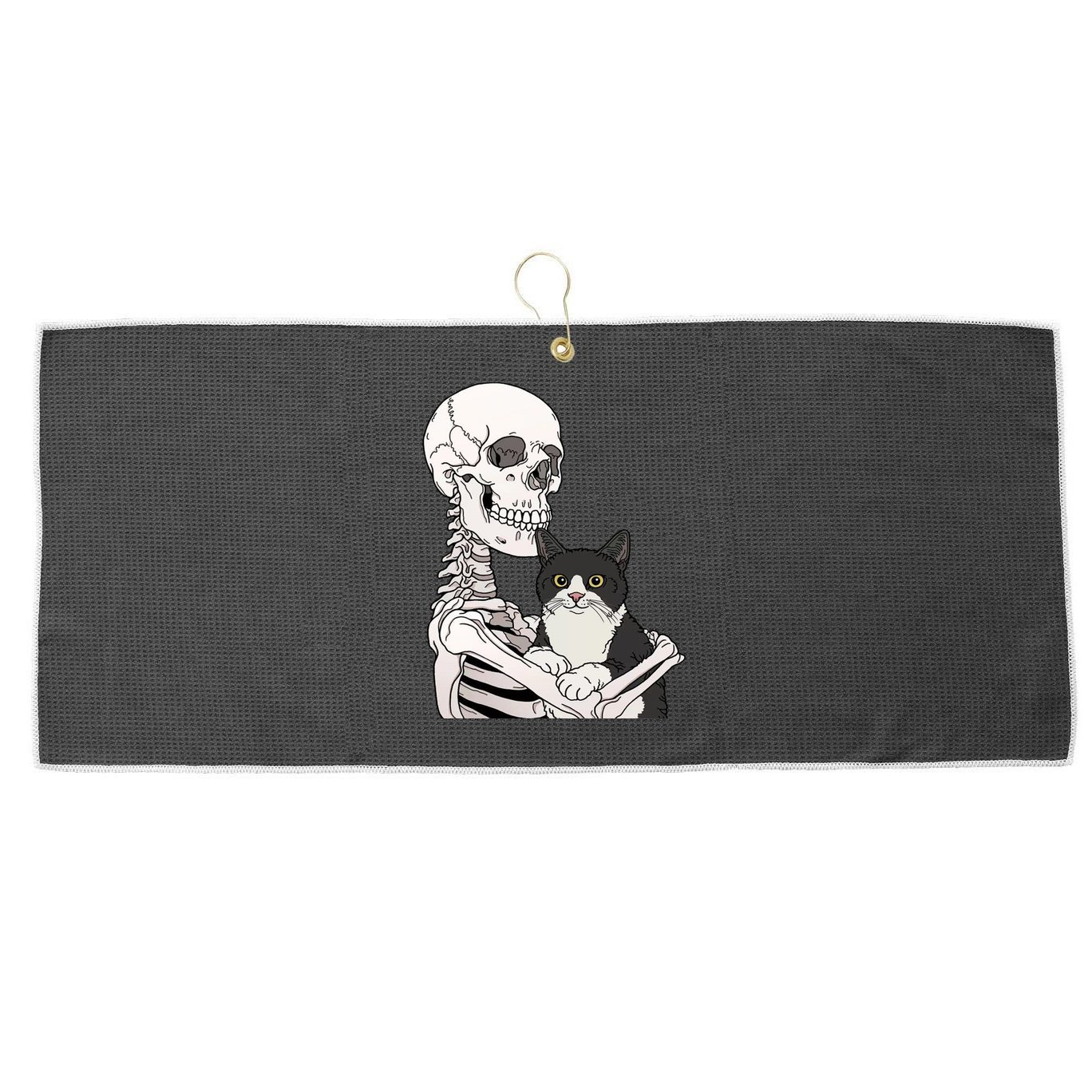 Skeleton Holding Cat Large Microfiber Waffle Golf Towel