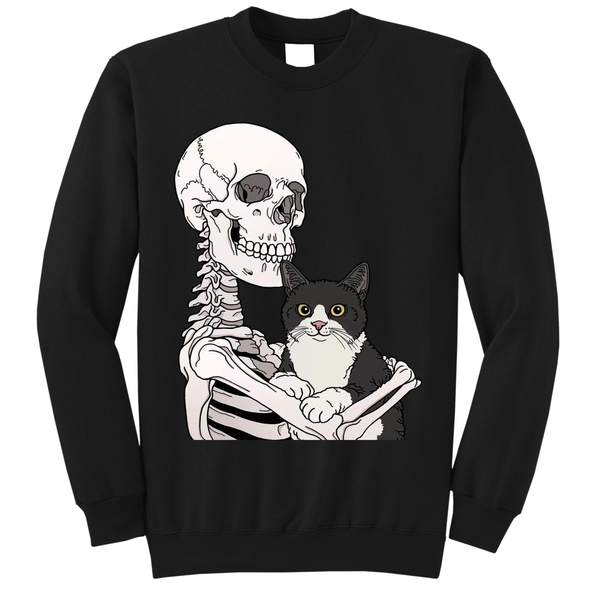 Skeleton Holding Cat Tall Sweatshirt