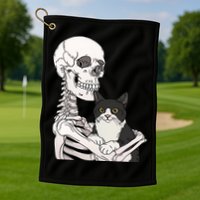 Skeleton Holding Cat Golf Towel