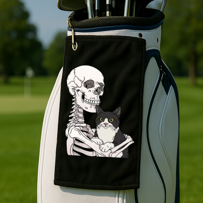 Skeleton Holding Cat Golf Towel