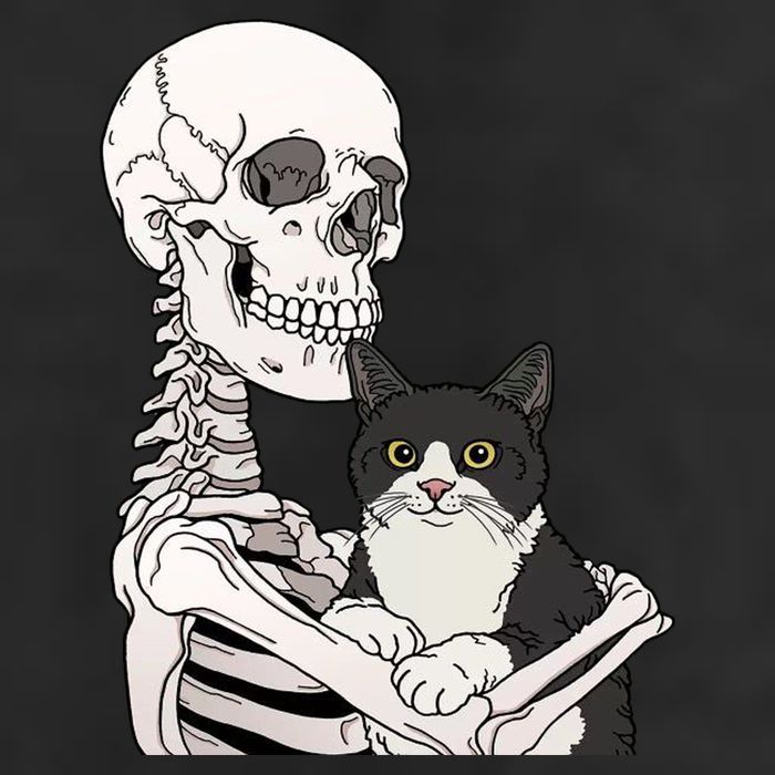 Skeleton Holding Cat Golf Towel