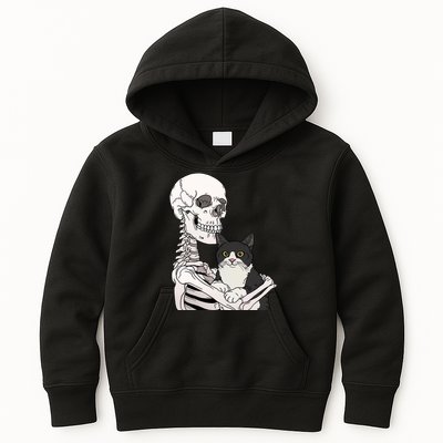 Skeleton Holding Cat Kids Hoodie