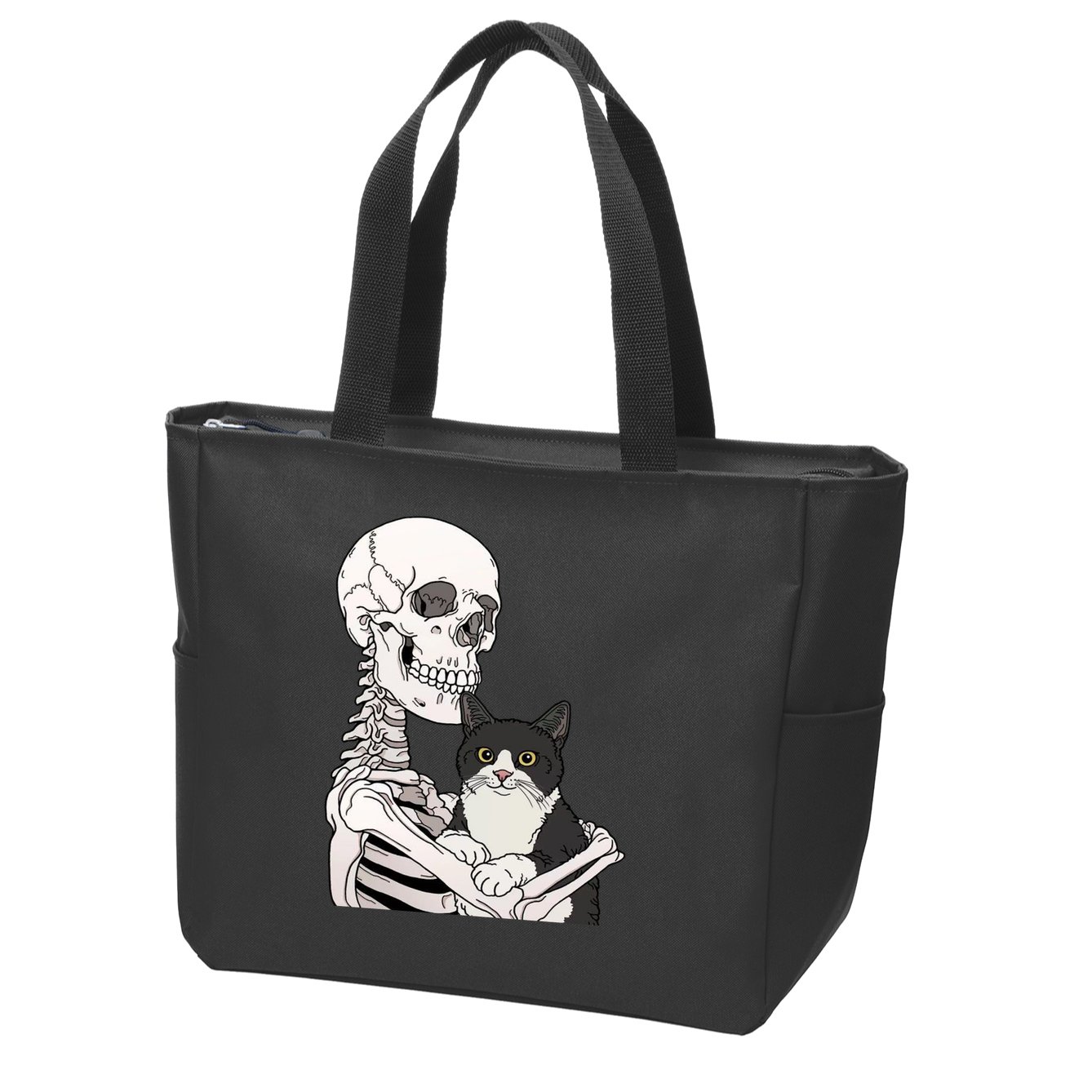 Skeleton Holding Cat Zip Tote Bag