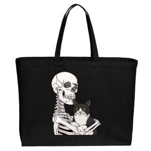 Skeleton Holding Cat Cotton Canvas Jumbo Tote