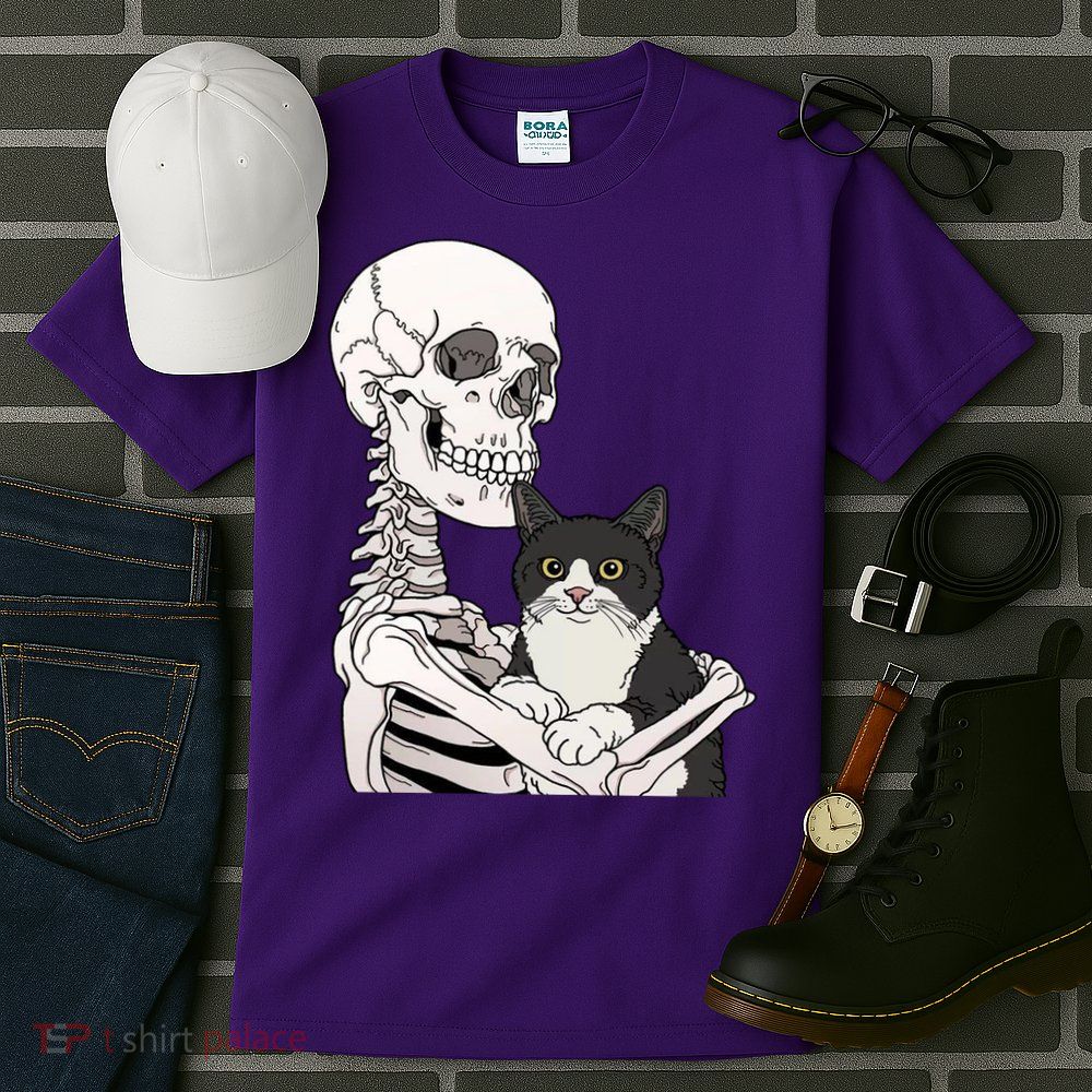 Skeleton Holding Cat Tall T-Shirt