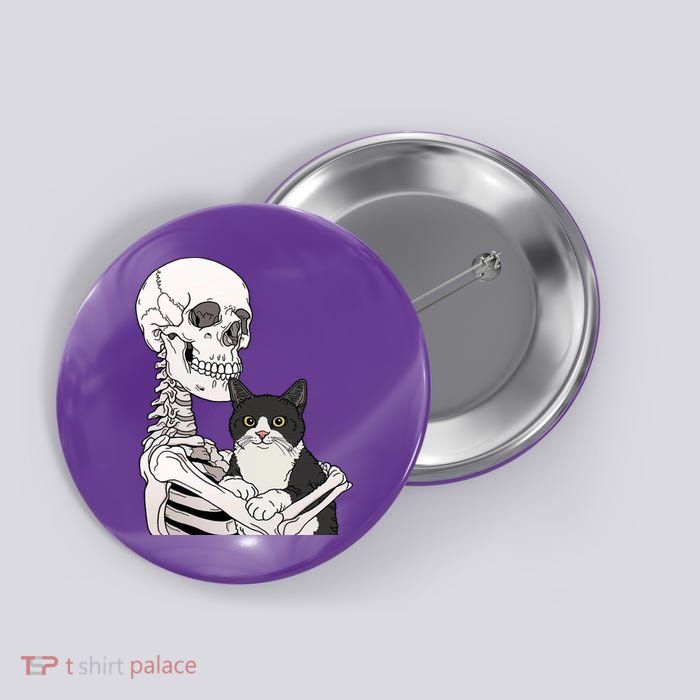 Skeleton Holding Cat Button