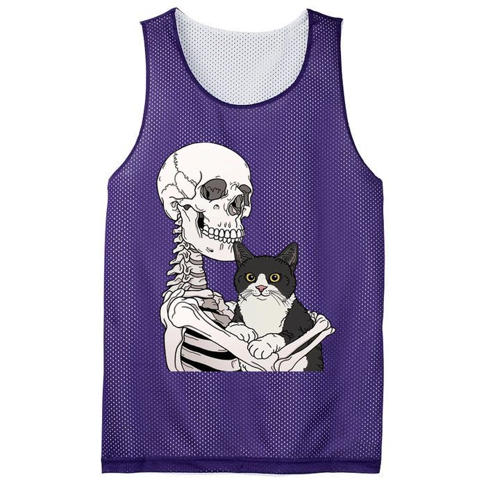 Skeleton Holding Cat Mesh Reversible Basketball Jersey Tank