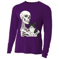 Skeleton Holding Cat Cooling Performance Long Sleeve Crew