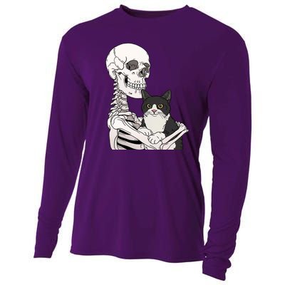 Skeleton Holding Cat Cooling Performance Long Sleeve Crew