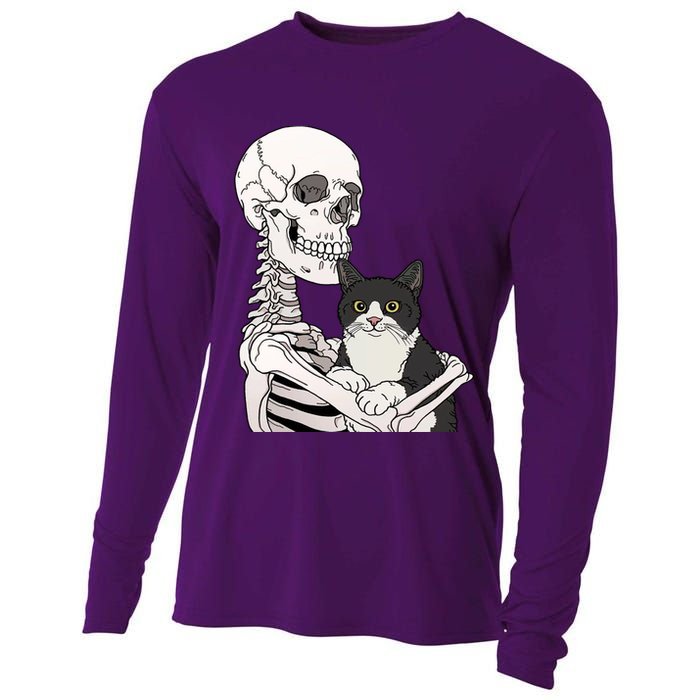 Skeleton Holding Cat Cooling Performance Long Sleeve Crew