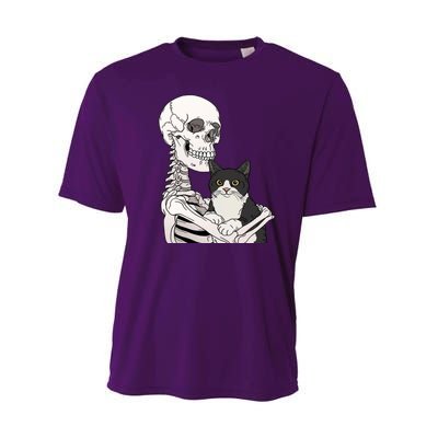 Skeleton Holding Cat Performance Sprint T-Shirt