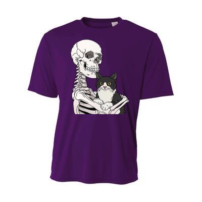 Skeleton Holding Cat Youth Performance Sprint T-Shirt