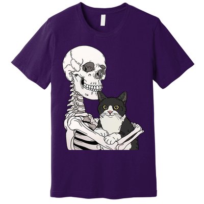Skeleton Holding Cat Premium T-Shirt