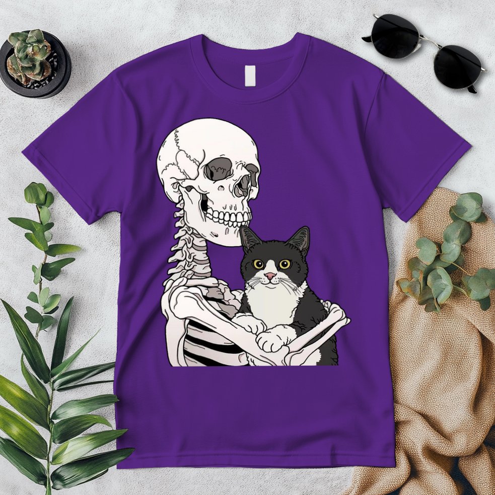 Skeleton Holding Cat Premium T-Shirt