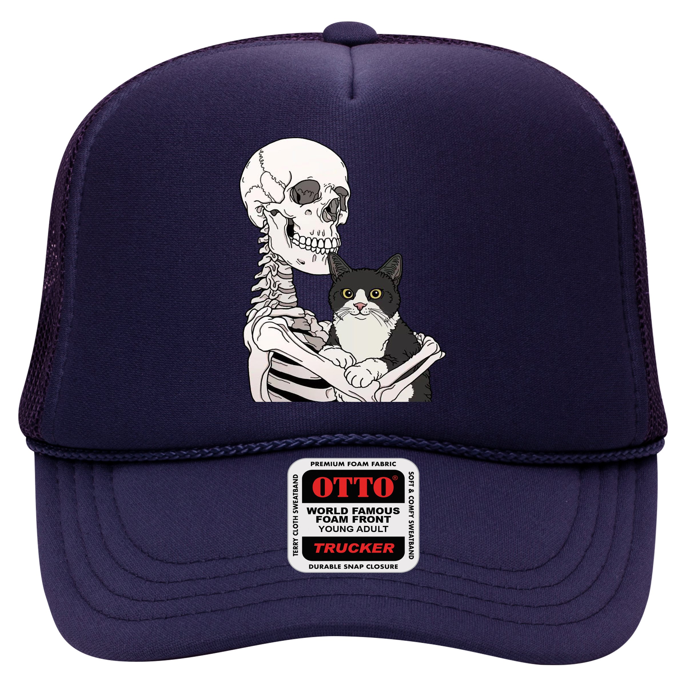 Skeleton Holding Cat Hat