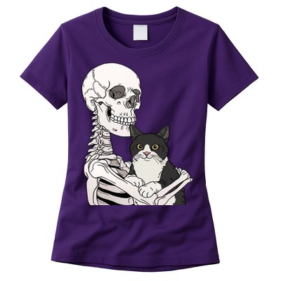 Skeleton Holding Cat Womens T-Shirt