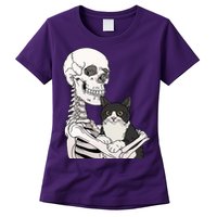 Skeleton Holding Cat Womens T-Shirt