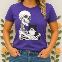 Skeleton Holding Cat Womens T-Shirt