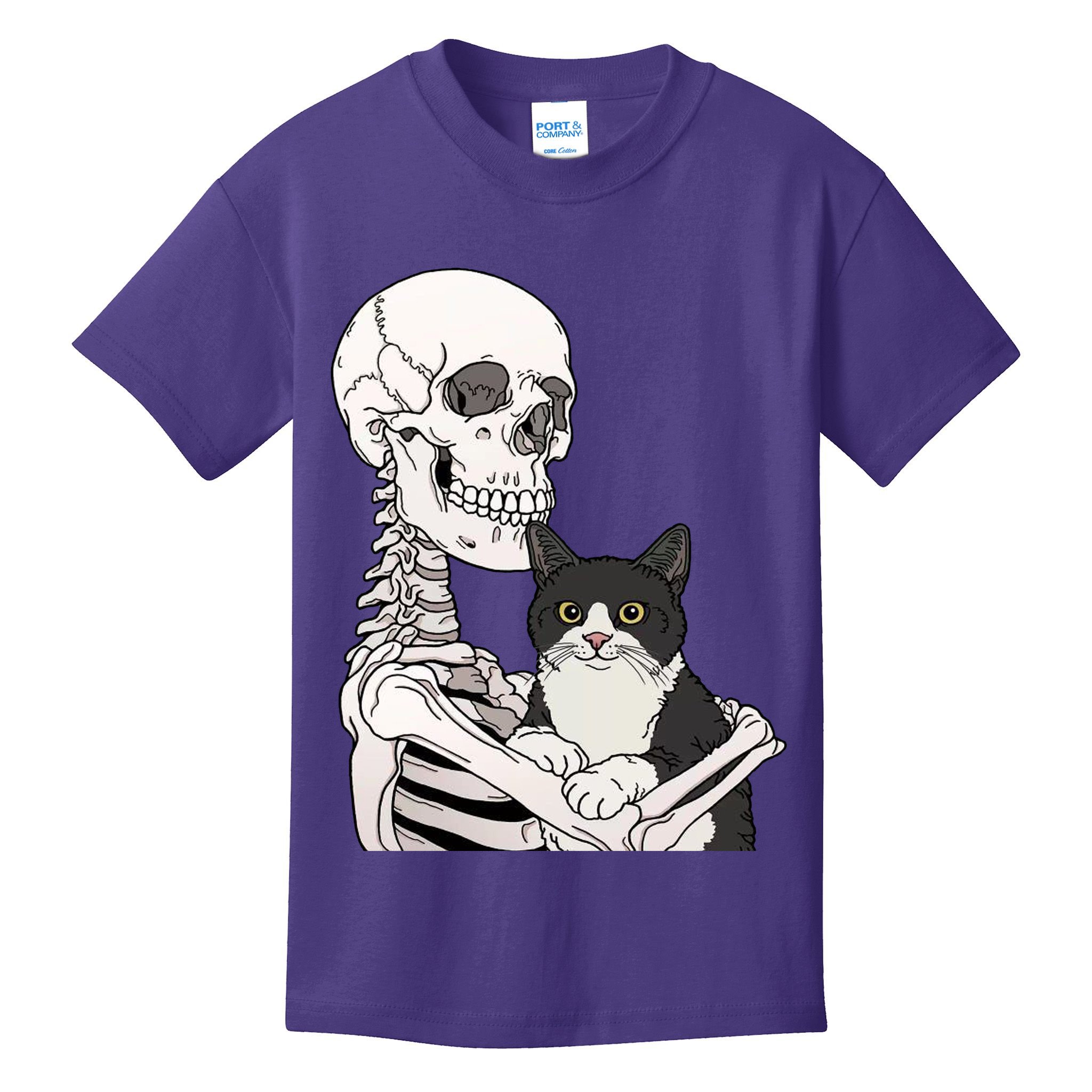 Skeleton Holding Cat Kids T-Shirt