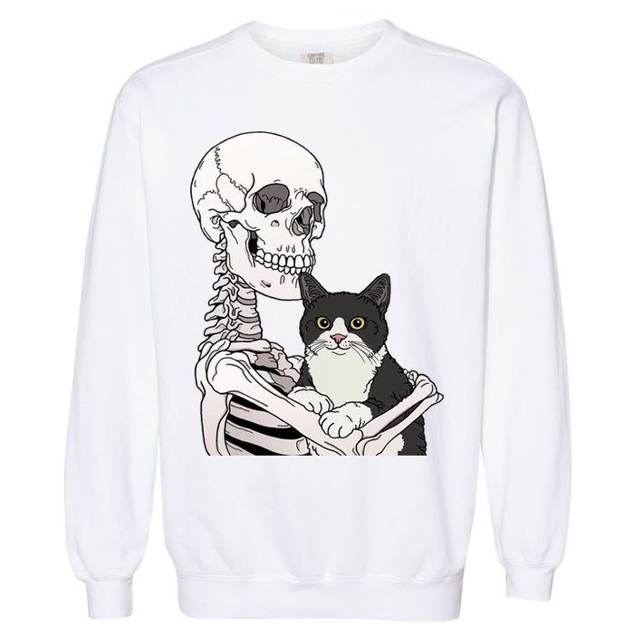 Skeleton Holding Cat Garment-Dyed Sweatshirt