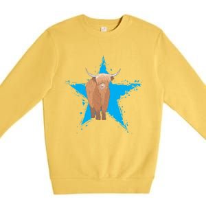 Scottish Highland Cow Star Cow Love Scottish Highland Cows Gift Premium Crewneck Sweatshirt