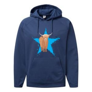 Scottish Highland Cow Star Cow Love Scottish Highland Cows Gift Performance Fleece Hoodie