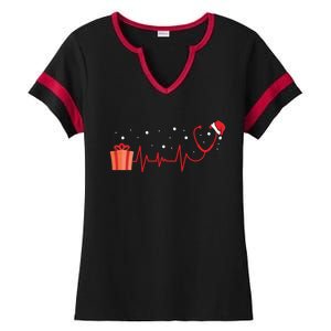 Stethoscope Heartbeat Christmas Nurse Xmas Nursing Cute Gift Ladies Halftime Notch Neck Tee